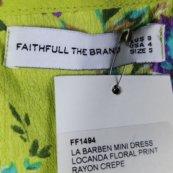 NEW Faithfull The Brand - La Barben Mini Dress - Locanda Floral Green - 4 -Small - Picture 5 of 12